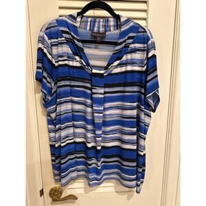 Dana Buchanan Blue/Black Striped Blouse
Size 2X